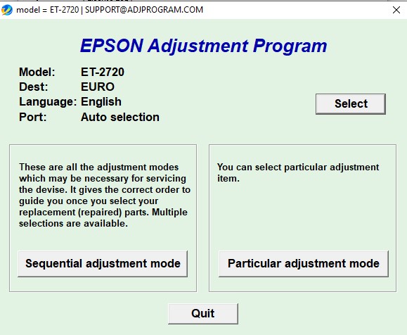 Using Epson ET2720 Adjustment Program Step 2