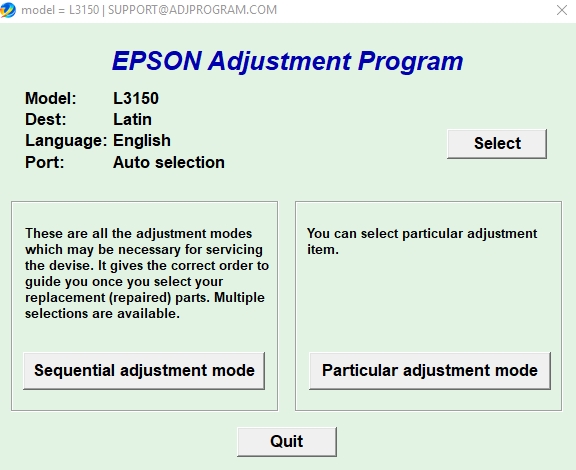 Using Epson L3150 Adjustment Program Step 2