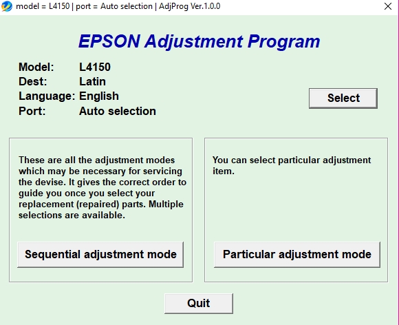 Using Epson L4150/L4160 Adjustment Program Step 3