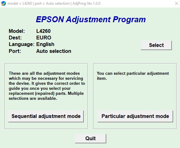 Using Epson L4250/L4260 Adjustment Program Step 3