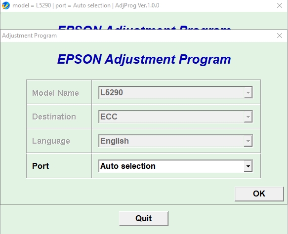 Using Epson L5290 Adjustment Program Step 1