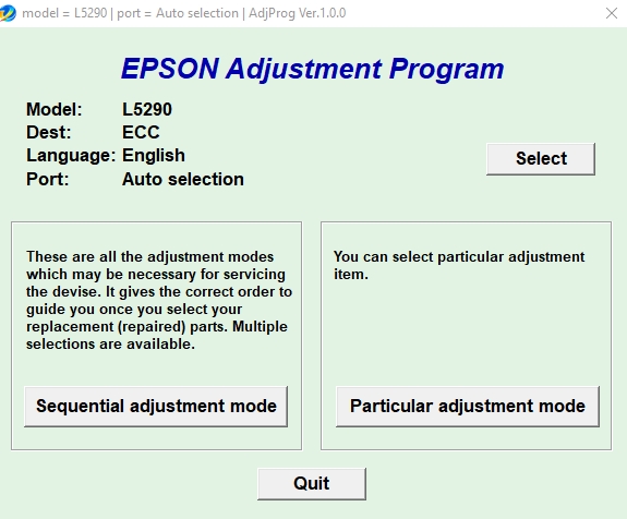 Using Epson L5290 Adjustment Program Step 3