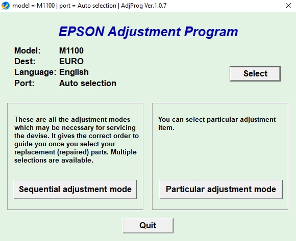 Using Epson M1100/M1120 Adjustment Program Step 3