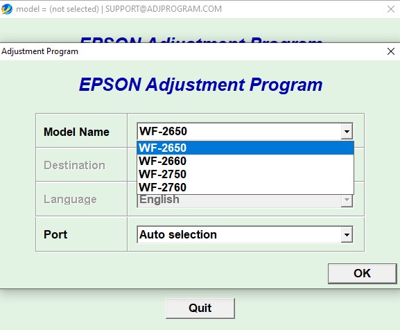 Using Epson WF2650 Adjustment Program Step 1