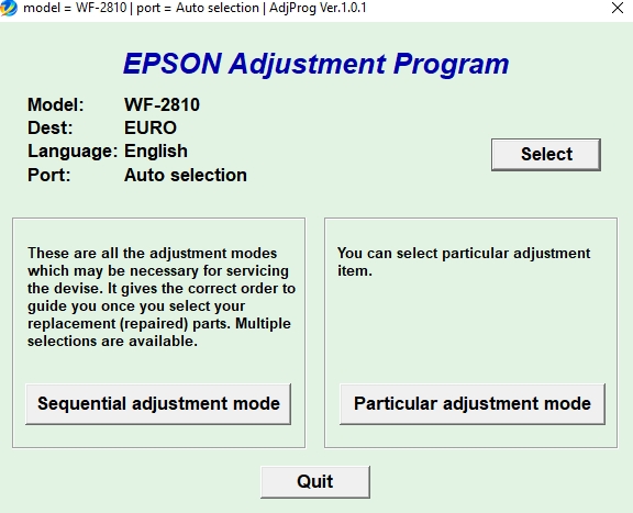 Using Epson WF2810_..._XP4105 Adjustment Program Step 3