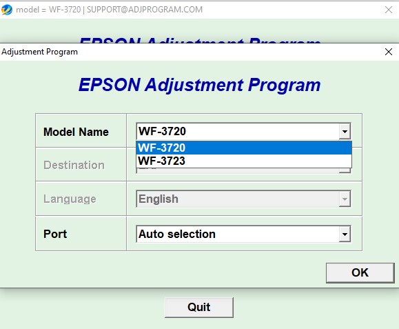 Using Epson WF3720 Adjustment Program Step 1