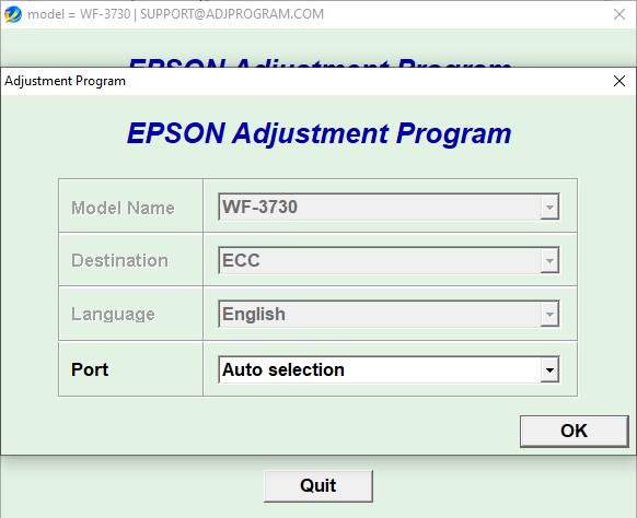 Using Epson WF3730 Adjustment Program Step 1