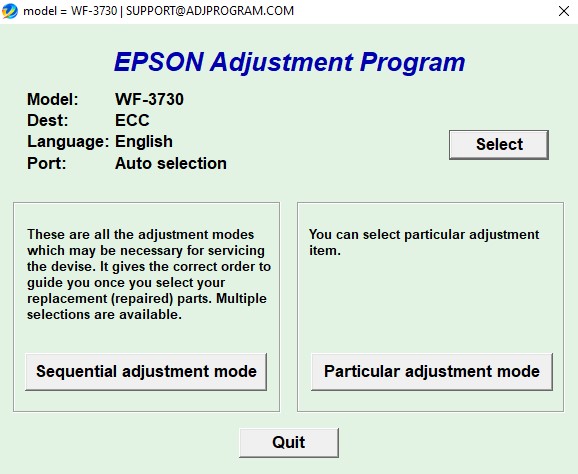 Using Epson WF3730 Adjustment Program Step 2