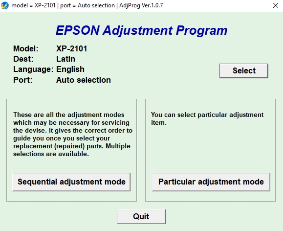 Using Epson XP2101/XP2105 Adjustment Program Step 3