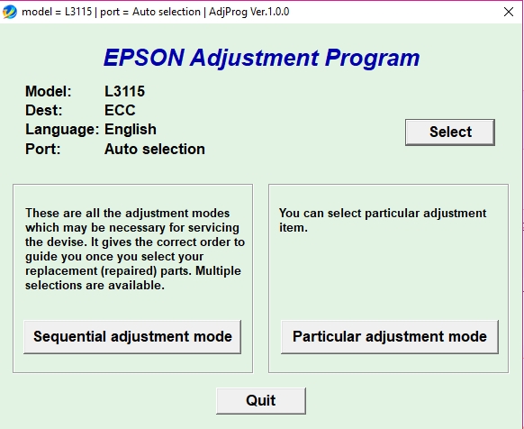 Using Epson L3115 Adjustment Program Step 3