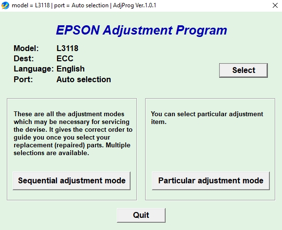 Using Epson L3118 Adjustment Program Step 3