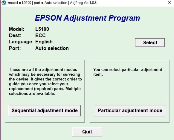 Using Epson L5190 Adjustment Program Step 3