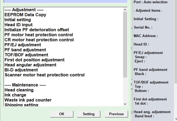 Using Epson L5190 Adjustment Program Step 4