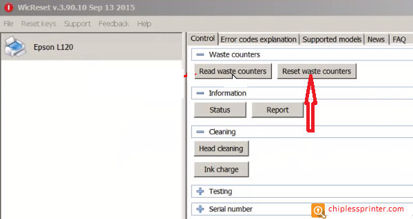 Reset Waste Ink Pad Counter step 1