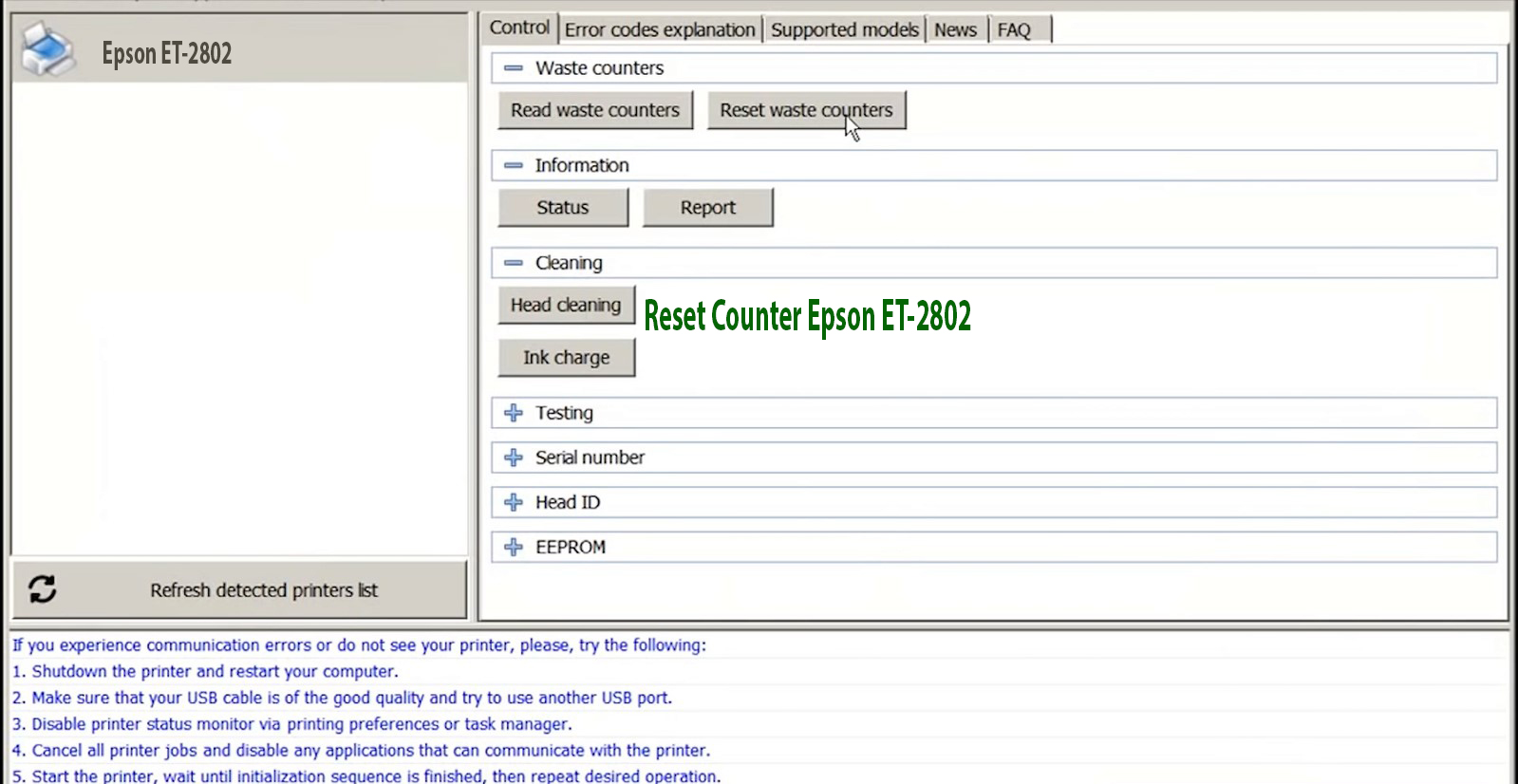 How to reset Epson ET-2802 - Chipless Printers