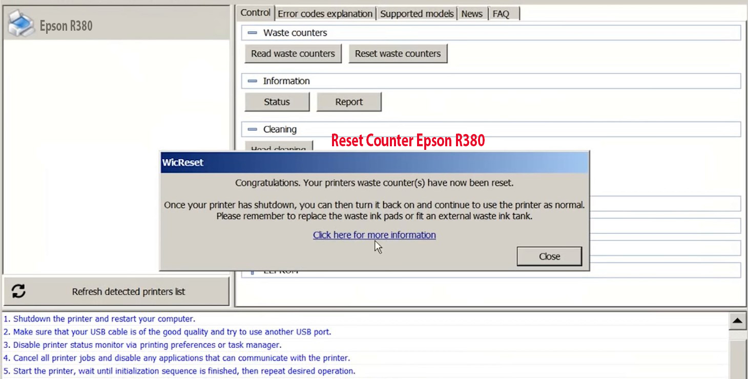 How to reset Epson R380 - Chipless Printers