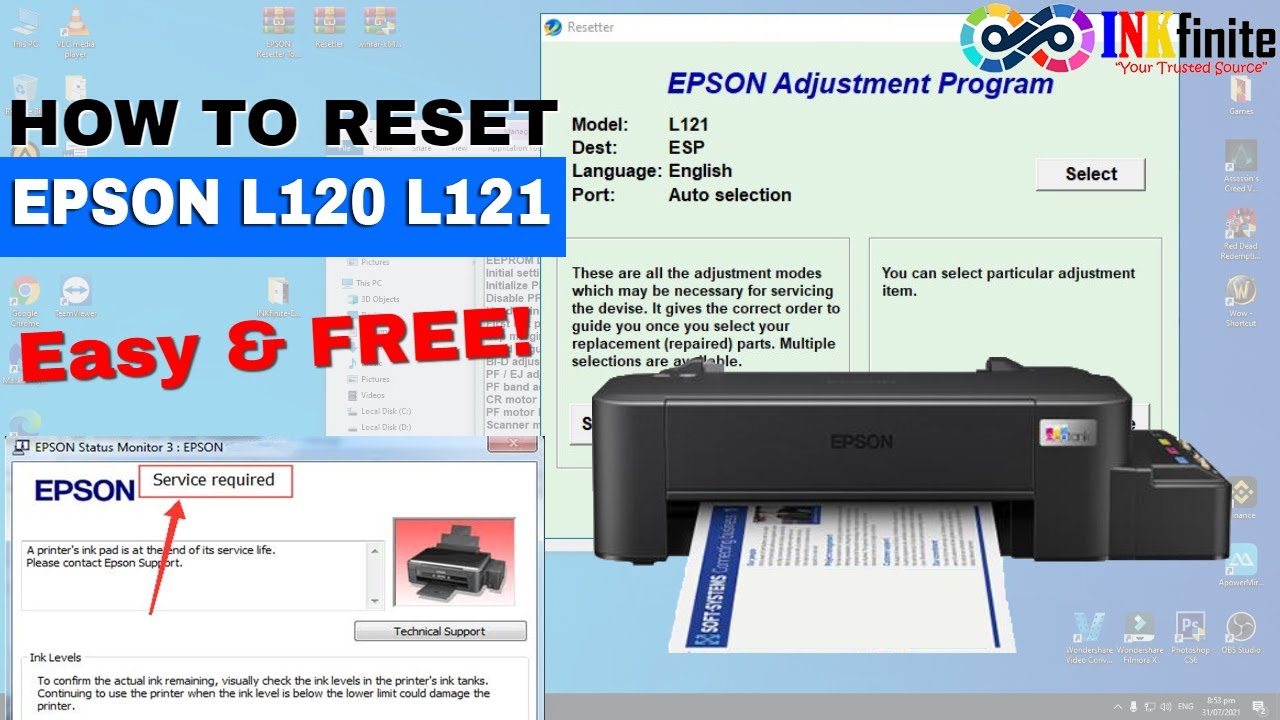 Guide Reset Epson L120 L121 Printer Using The Inkfinite Resetter Chipless Printers 5694